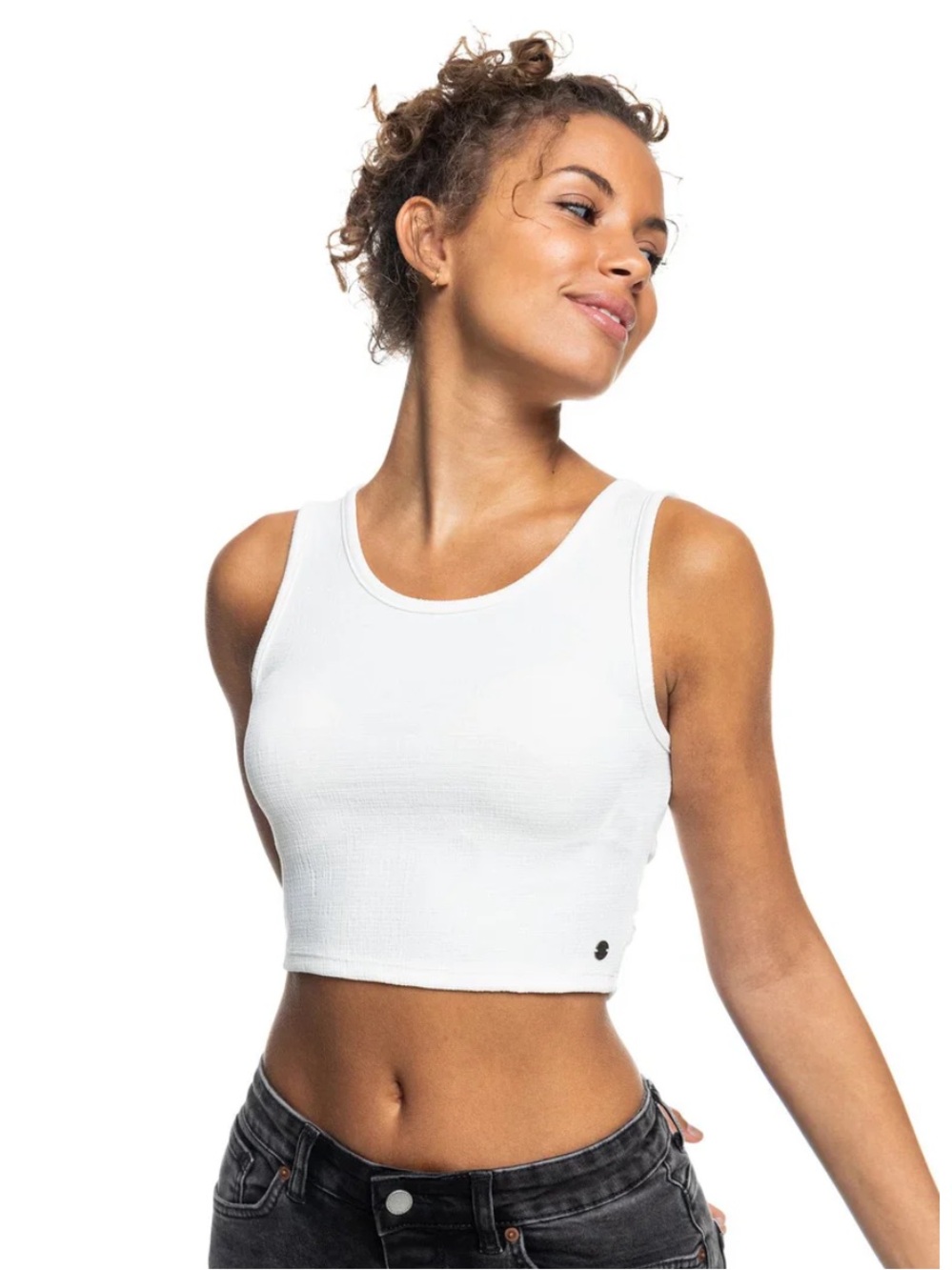 Roxy Good Keepsake‎ Cross Back Crop Top White Sleeveless Stretch Size XL